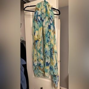 Chiffon blue and yellow floral scarf